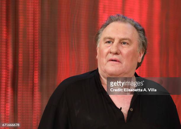 Gerard Depardieu attends the Italian TV show 'Ballando Con Le Stelle' at Auditorium Rai on April 22, 2017 in Rome, Italy.
