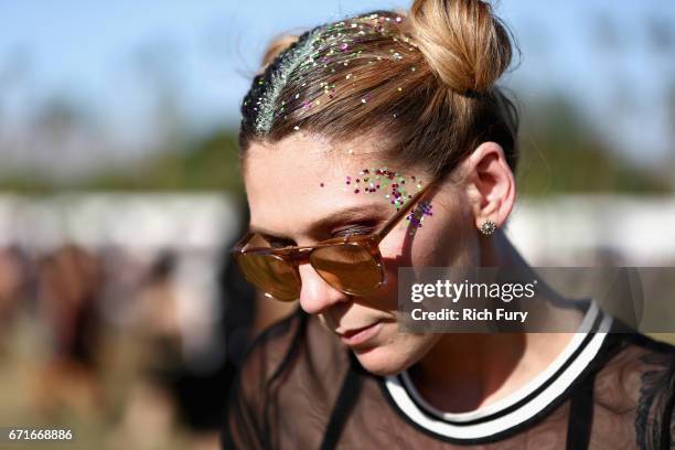 Festivalgoer attends day 2 of the 2017 Coachella Valley Music & Arts Festival at the Empire Polo Club on April 22, 2017 in Indio, California.