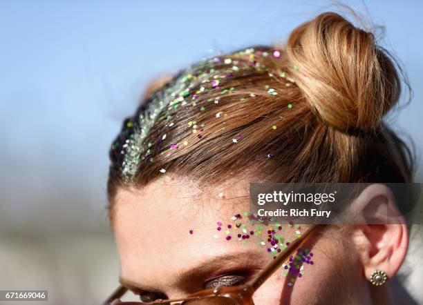 Glitter hair detail of festivalgoers during day 2 of the 2017 Coachella Valley Music & Arts Festival at the Empire Polo Club on April 22, 2017 in...