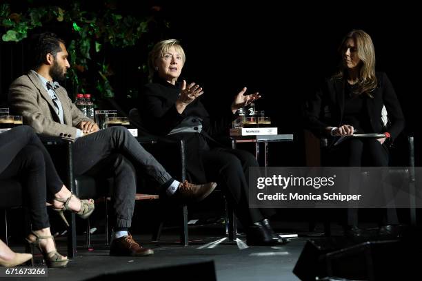 Writer and director Imraan Ismail, former United States Secretary of State Hillary Clinton and writer, director and producer Kathryn Bigelow speak on...