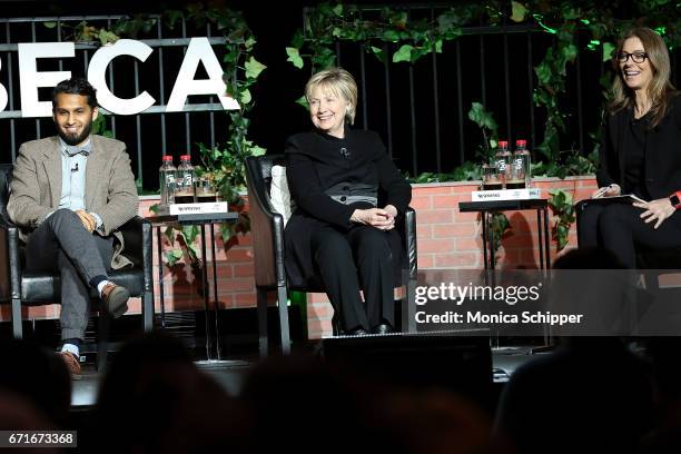 Writer and director Imraan Ismail, former United States Secretary of State Hillary Clinton and writer, director and producer Kathryn Bigelow speak on...