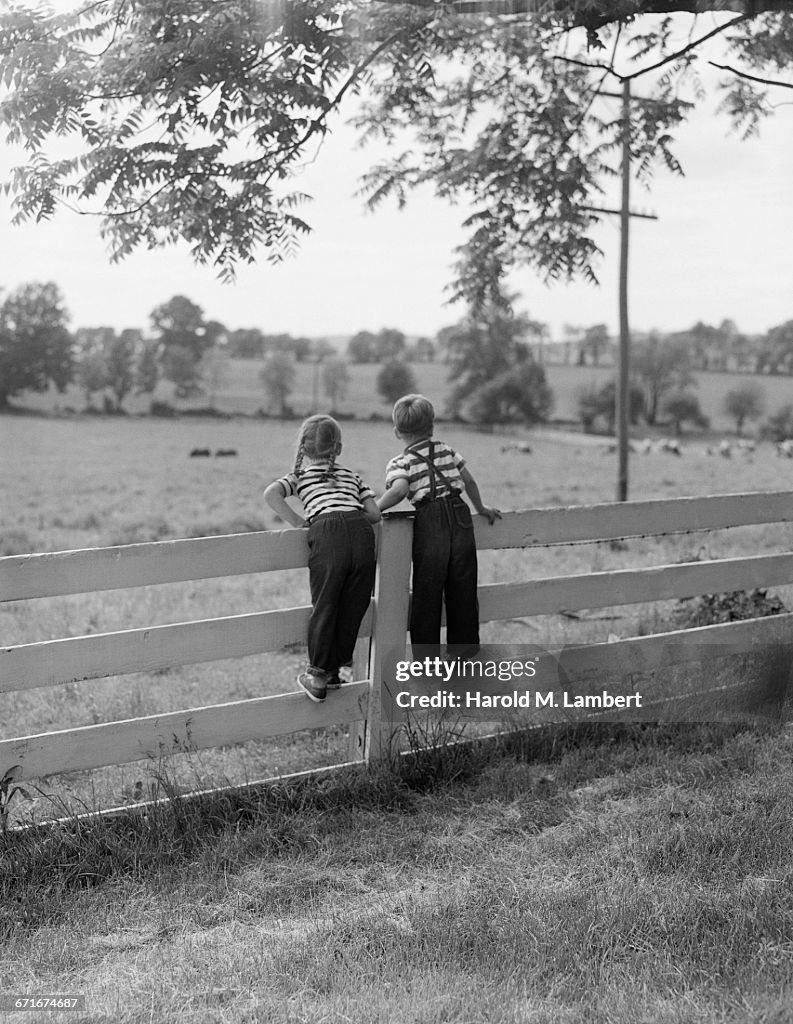  Boy And Girl Standing On Fence