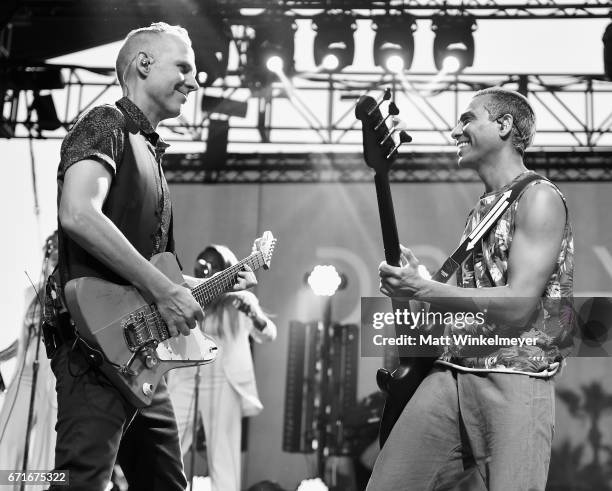 Musicians Tom Dumont and Tony Kanal of Dreamcar perform at the Gobi Tent during day 2 of the 2017 Coachella Valley Music & Arts Festival at the...