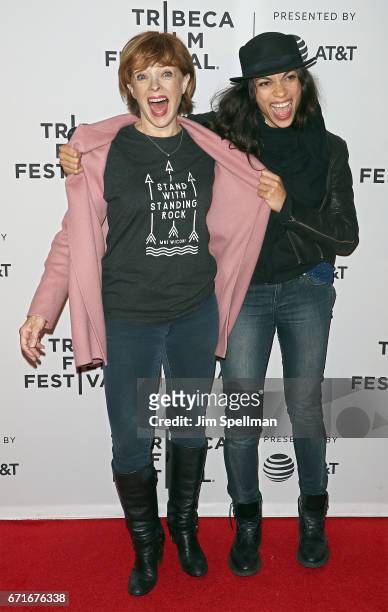 Actresses Frances Fisher and Rosario Dawson attend "Awake: A Dream From Standing Rock" during the 2017 Tribeca Film Festival at Cinepolis Chelsea on...
