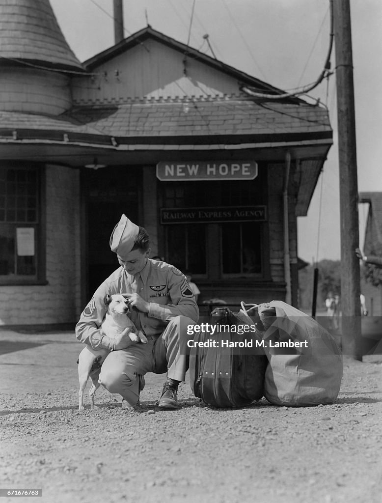  Army Man Stroking And Bidding Goodbye Near Railway Station