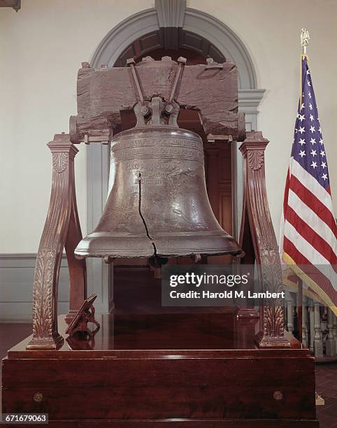 View Of Liberty Bell And American Flag .