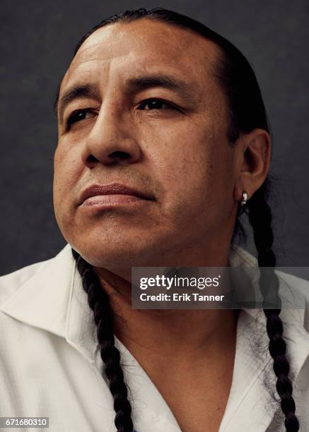 Doug Good Feather from 'Awake, A Dream From Standing Rock' poses at the 2017 Tribeca Film Festival portrait studio on on April 22, 2017 in New York...