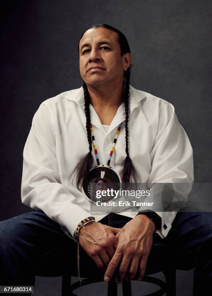 Doug Good Feather from 'Awake, A Dream From Standing Rock' poses at the 2017 Tribeca Film Festival portrait studio on on April 22, 2017 in New York...