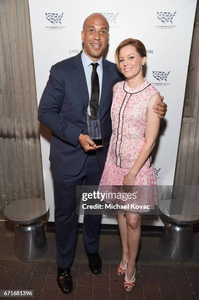 Honoree United States Senator Cory Booker, recipient of the Humanitarian of the Year award and actor Elizabeth Banks at The Humane Society of the...