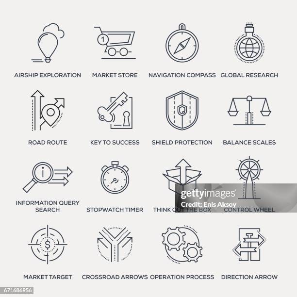 metaphors icon set - line series - wheel balancing stock illustrations