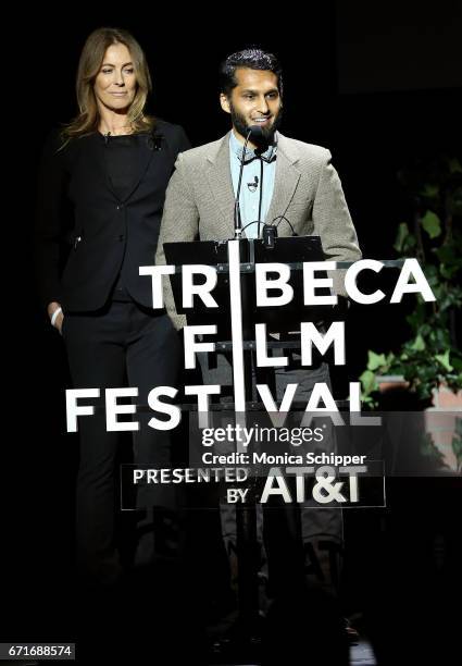 Writer, director and producer Kathryn Bigelow and writer and director Imraan Ismail speak on stage at "Tribeca Talks: Kathryn Bigelow & Imraan...