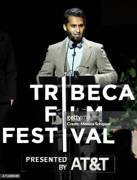 Writer and director Imraan Ismail speaks on stage at "Tribeca Talks: Kathryn Bigelow & Imraan Ismail", during the 2017 Tribeca Film Festival, at...