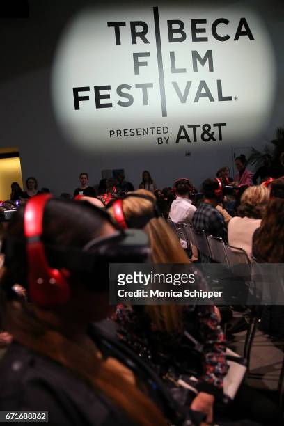 View of atmosphere as guests participate in the VR experience during "Tribeca Talks: Kathryn Bigelow & Imraan Ismail", during the 2017 Tribeca Film...
