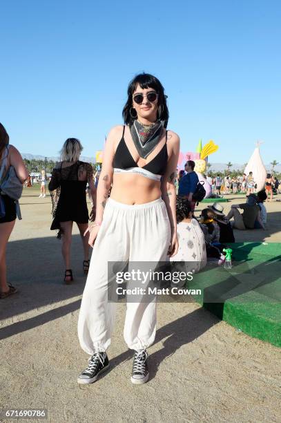 Festivalgoer attends day 2 of the 2017 Coachella Valley Music & Arts Festival at the Empire Polo Club on April 22, 2017 in Indio, California.