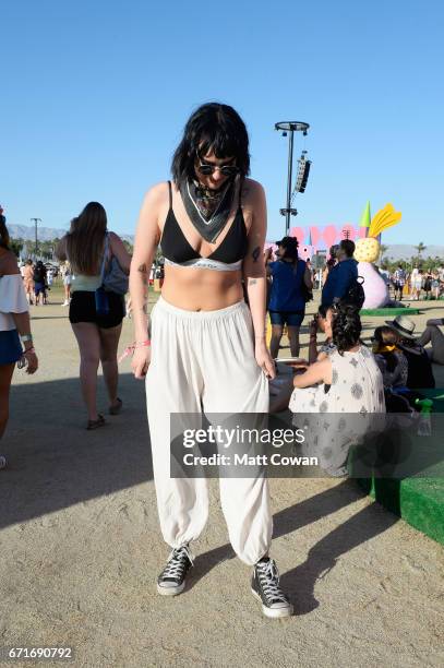 Festivalgoer attends day 2 of the 2017 Coachella Valley Music & Arts Festival at the Empire Polo Club on April 22, 2017 in Indio, California.