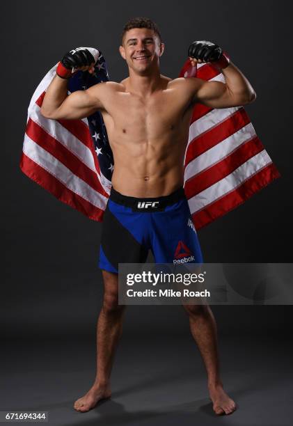 Al Iaquinta poses for a portrait backstage after his victory over Diego Sanchez during the UFC Fight Night event at Bridgestone Arena on April 22,...
