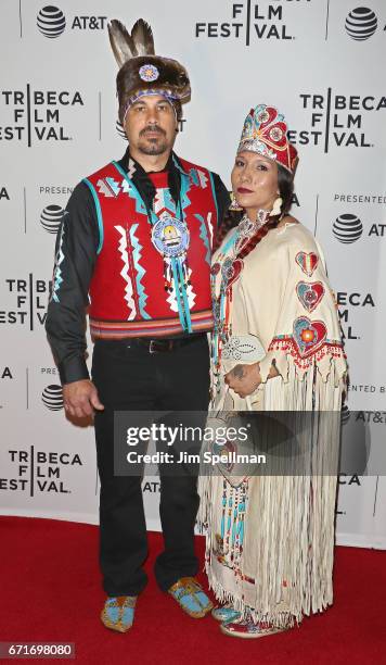 Floris White Bull and guest attend "Awake: A Dream From Standing Rock" during the 2017 Tribeca Film Festival at Cinepolis Chelsea on April 22, 2017...