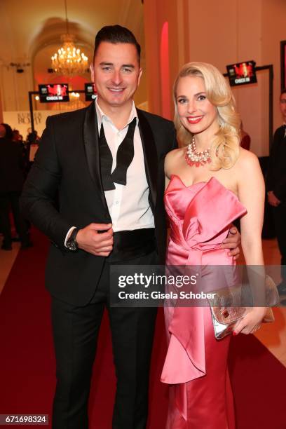 Andreas Gabalier and his girlfriend Silvia Schneider during the ROMY award at Hofburg Vienna on April 22, 2017 in Vienna, Austria.