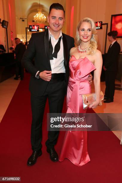 Andreas Gabalier and his girlfriend Silvia Schneider during the ROMY award at Hofburg Vienna on April 22, 2017 in Vienna, Austria.