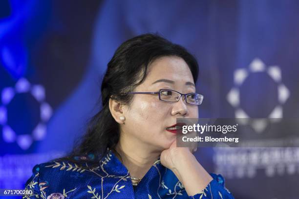 Xia Hua, chairwoman of EVE Enterprise Group, speaks during a session at the China Green Companies Summit in Zhengzhou, China, on Sunday, April 23,...
