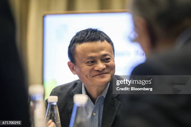 Billionaire Jack Ma, chairman of Alibaba Group Holding Ltd., attends a session at the China Green Companies Summit in Zhengzhou, China, on Sunday,...