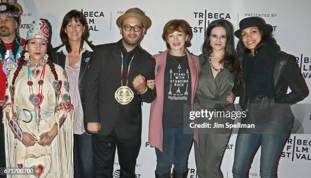 Floris White Bull, director Josh Fox , actress Frances Fisher, TV personality Nomiki Konst and Rosario Dawson attend the "Awake: A Dream From...