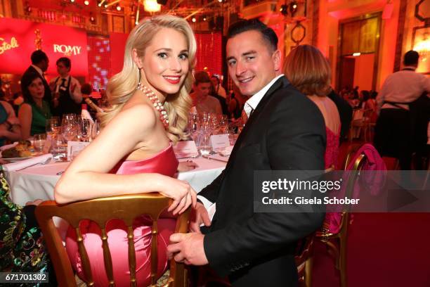 Andreas Gabalier and his girlfriend Silvia Schneider during the ROMY award at Hofburg Vienna on April 22, 2017 in Vienna, Austria.