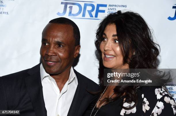 Boxer Sugar Ray Leonard and Bernadette Robi arrive at the JDRF LA Chapter's Imagine Gala at The Beverly Hilton Hotel on April 22, 2017 in Beverly...