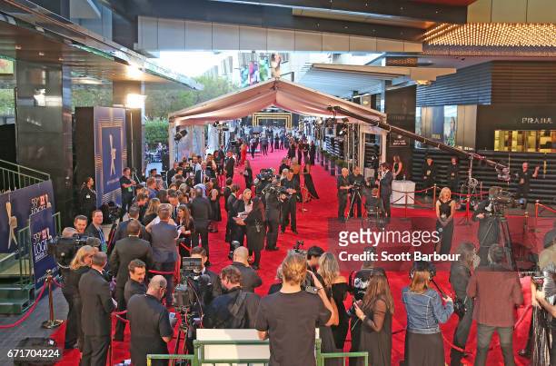 General view of the red carpet before the celebrities arrive at the 59th Annual Logie Awards at Crown Palladium on April 23, 2017 in Melbourne,...