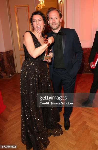 Ursula Strauss and Producer Oliver during the ROMY award at Hofburg Vienna on April 22, 2017 in Vienna, Austria.