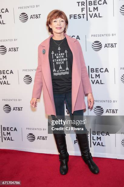 Actress Frances Fisher attends the 2017 Tribeca Film Festival 'Awake: A Dream From Standing Rock' at Cinepolis Chelsea on April 22, 2017 in New York...