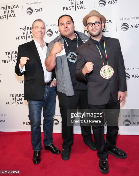 James Spione, Myron Dewey, and Josh Fox attend the 2017 Tribeca Film Festival 'Awake: A Dream From Standing Rock' at Cinepolis Chelsea on April 22,...