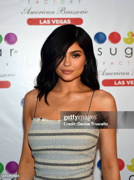 Kylie Jenner arrives at Sugar Factory American Brasserie at the Fashion Show mall on April 22, 2017 in Las Vegas, Nevada.
