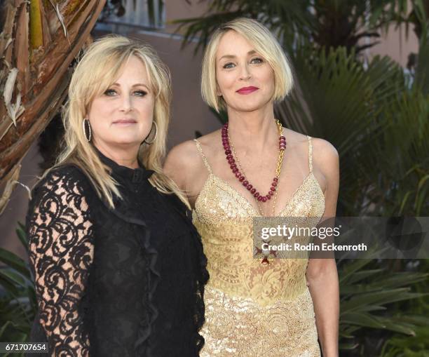 Actress Sharon Stone and philanthropist Kelly Stone attend Lupus LA's 2017 Orange Ball: Rocket To A Cure at California Science Center on April 22,...