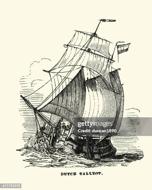 illustrations, cliparts, dessins animés et icônes de galiot néerlandaise victorienne navire, xixe siècle - galleon
