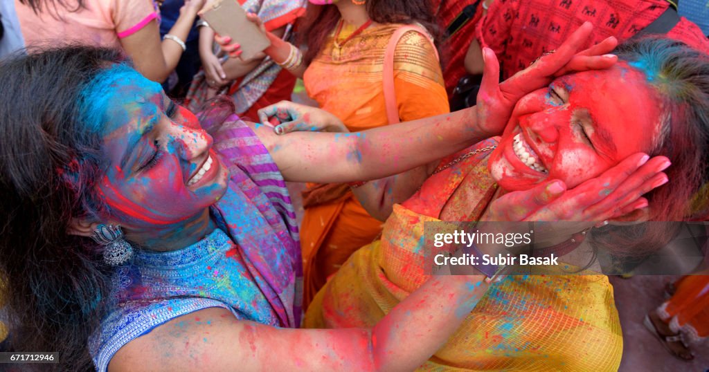 Holi Festival,Young Group of Friends Celebrating Holi Festival,West Bengal,India.
