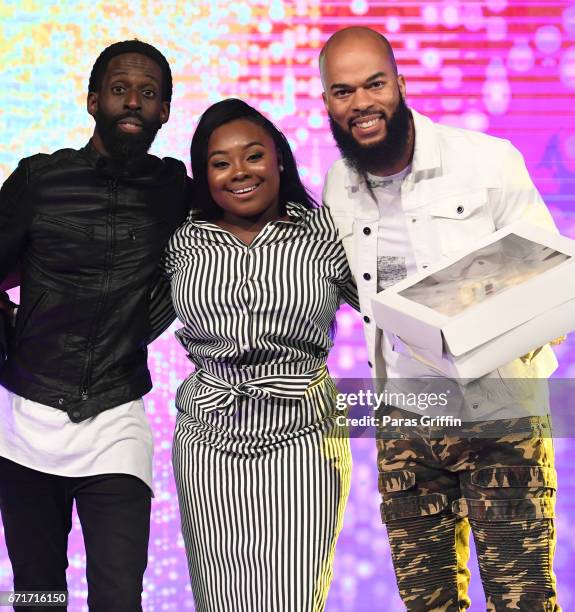 Tye Tribbett, Jekalyn Carr, and JJ Hairston onstage at "The Bloody Win Tour" at Elizabeth Baptist Church on April 22, 2017 in Atlanta, Georgia.