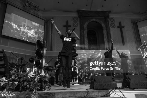 Recording artist Tye Tribbett performs in concert during "The Bloody Win Tour" at Elizabeth Baptist Church on April 22, 2017 in Atlanta, Georgia.