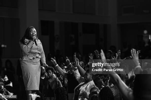 Recording artist Jekalyn Carr performs in concert during "The Bloody Win Tour" at Elizabeth Baptist Church on April 22, 2017 in Atlanta, Georgia.