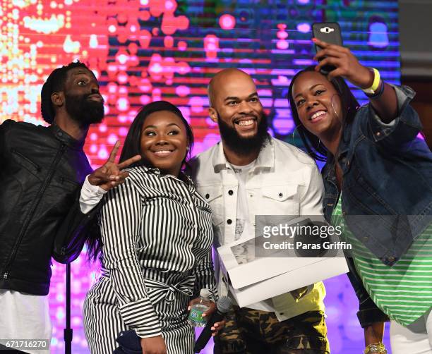 Tye Tribbett, Jekalyn Carr, and JJ Hairston onstage at "The Bloody Win Tour" at Elizabeth Baptist Church on April 22, 2017 in Atlanta, Georgia.