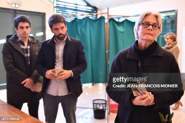Penelope Fillon, the wife of French presidential election candidate for the right-wing Les Republicains party prepares to cast her ballot next to her...