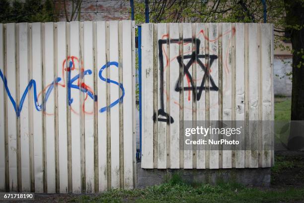 Star of David is seen depicted hanging from a gallows indicating antisemitic symbolism on 22 April, 2017. Since the end of 2015 when the conservative...