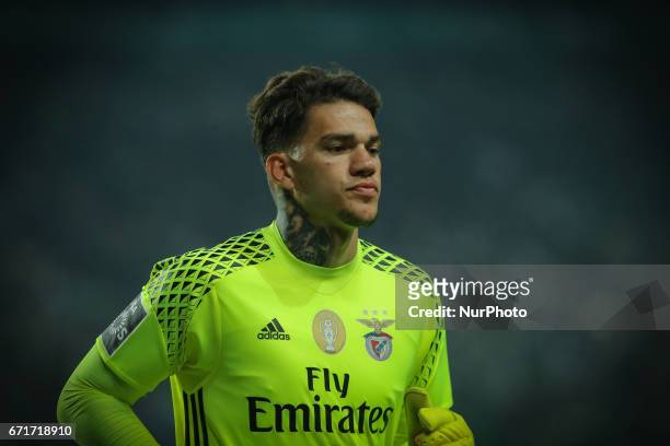 Benficas goalkeeper Ederson Moraes from Brazil during Premier League 2016/17 match between Sporting CP and SL Benfica, at Alvalade Stadium in Lisbon...