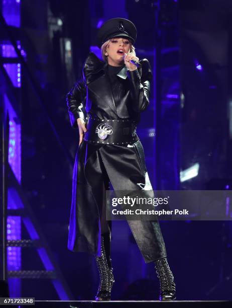 Singer Lady Gaga performs during day 2 of the 2017 Coachella Valley Music & Arts Festival at the Empire Polo Club on April 22, 2017 in Indio,...