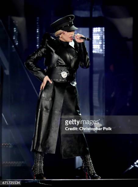 Singer Lady Gaga performs during day 2 of the 2017 Coachella Valley Music & Arts Festival at the Empire Polo Club on April 22, 2017 in Indio,...