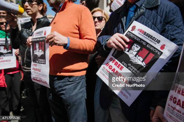 People gather in Rome, on April 22, 2017 demanding the liberation of italian journalist Gabriele del Grande, who is detained in Turkey.