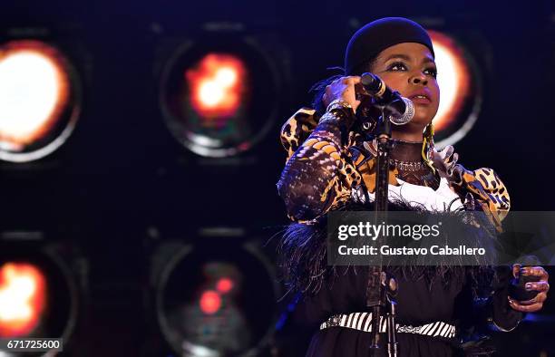 Lauryn Hill performs at the Kaya Fest at Bayfront Park Amphitheater on April 22, 2017 in Miami, Florida.