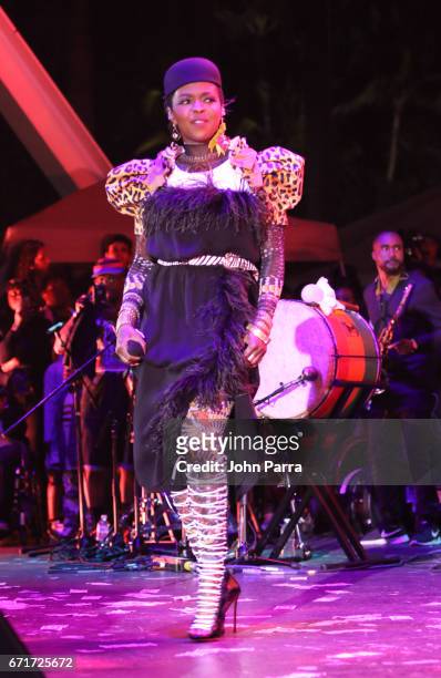 Ms. Lauryn Hill performs at Kaya Fest at Bayfront Park Amphitheater on April 22, 2017 in Miami, Florida.