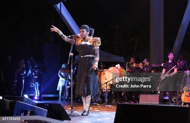 Ms. Lauryn Hill performs at Kaya Fest at Bayfront Park Amphitheater on April 22, 2017 in Miami, Florida.