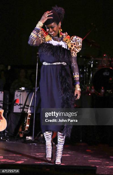 Ms. Lauryn Hill performs at Kaya Fest at Bayfront Park Amphitheater on April 22, 2017 in Miami, Florida.